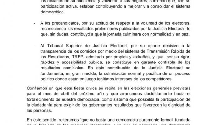 Conferencia Episcopal Paraguaya califica al TSJE de âgarante confiable de los resultados comicialesâ